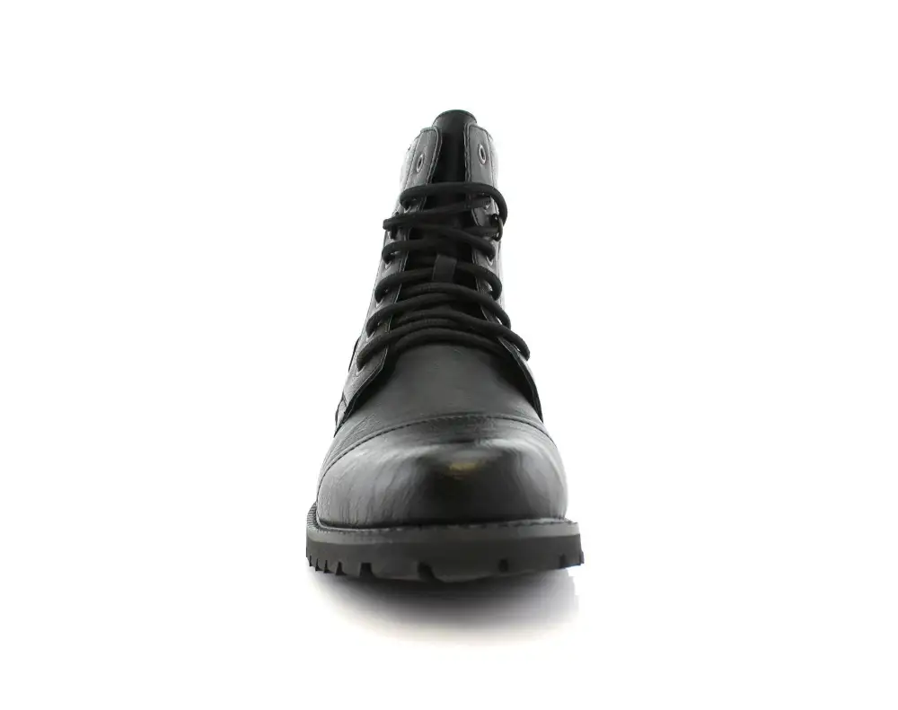 Faux-Leather Lace-Up Buckle-Detail Combat Boots