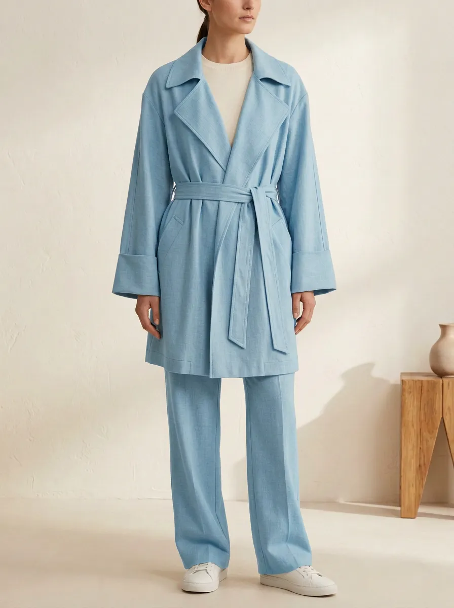 Belted Linen Blend Trench Coat