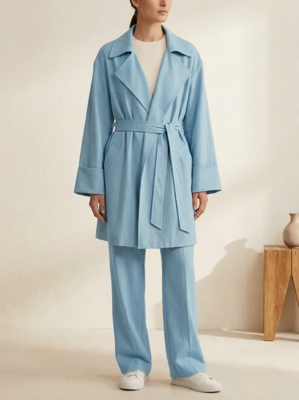 Belted Linen Blend Trench Coat
