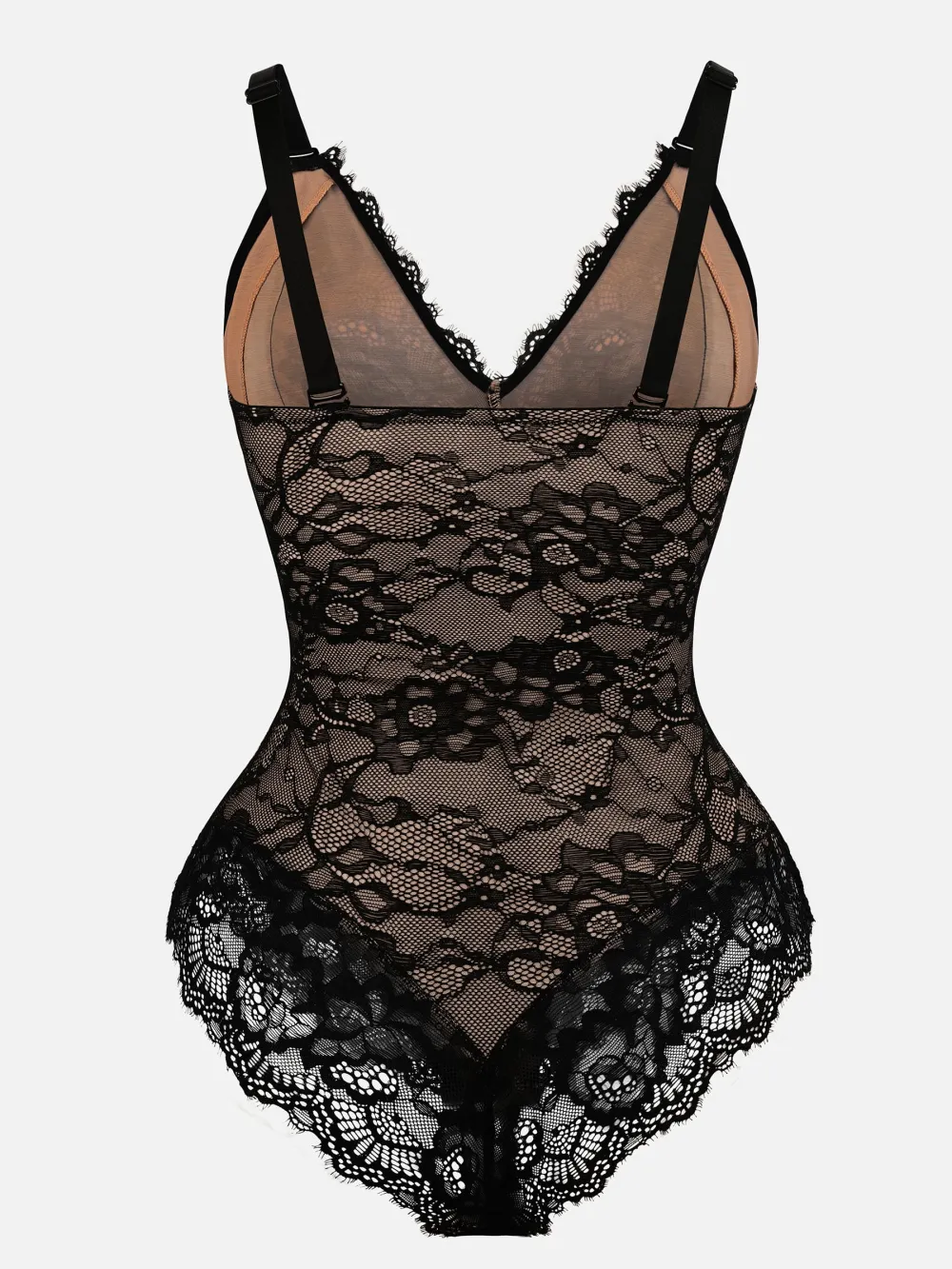 V Neck Lace Trim Shaping Bodysuit