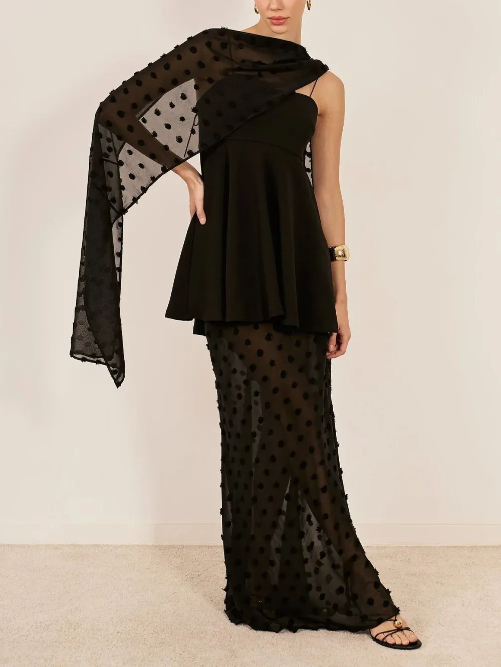 Polka Dot Mesh Cape Two Mini Dress