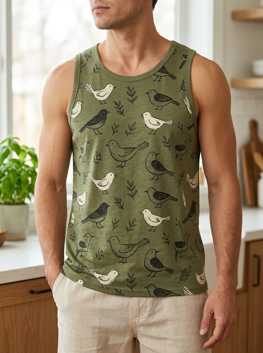 Men's Nature Bird Pattern Tank Top