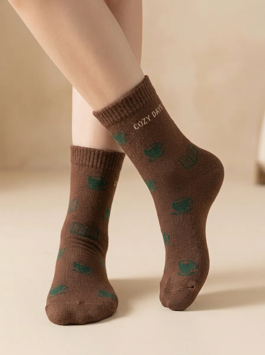 Coffee-Motif Book-Motif Casual Socks