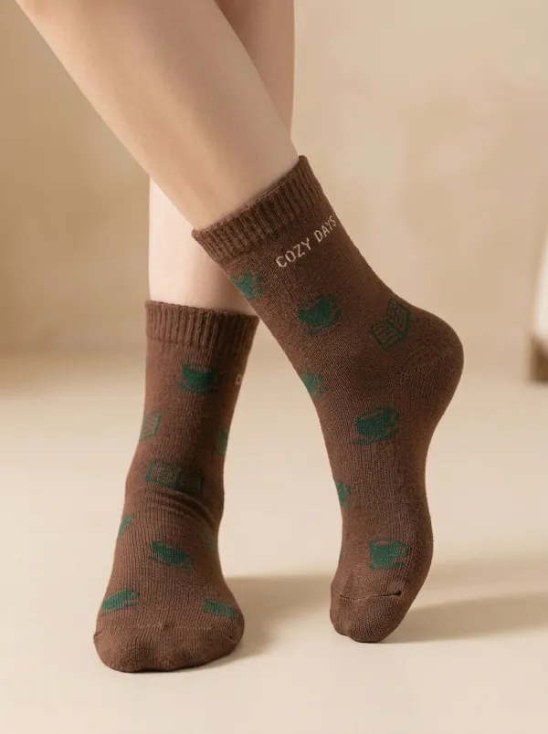 Coffee-Motif Book-Motif Casual Socks