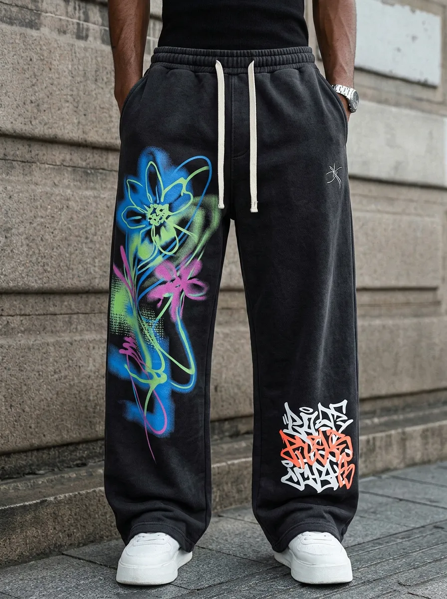 Unisex Expressive Streetwear Graffiti Floral Sweatpants