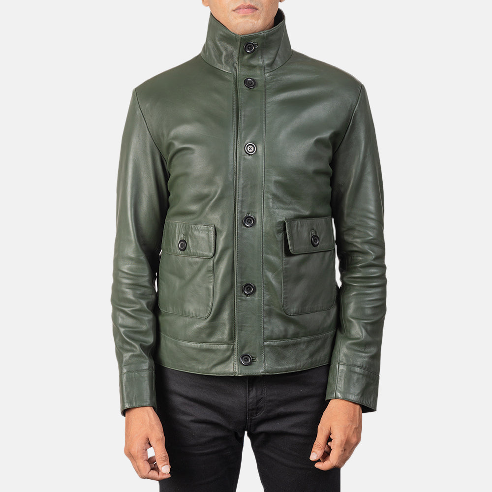 Men's Classic Clean Line Bomber Leather Jacket