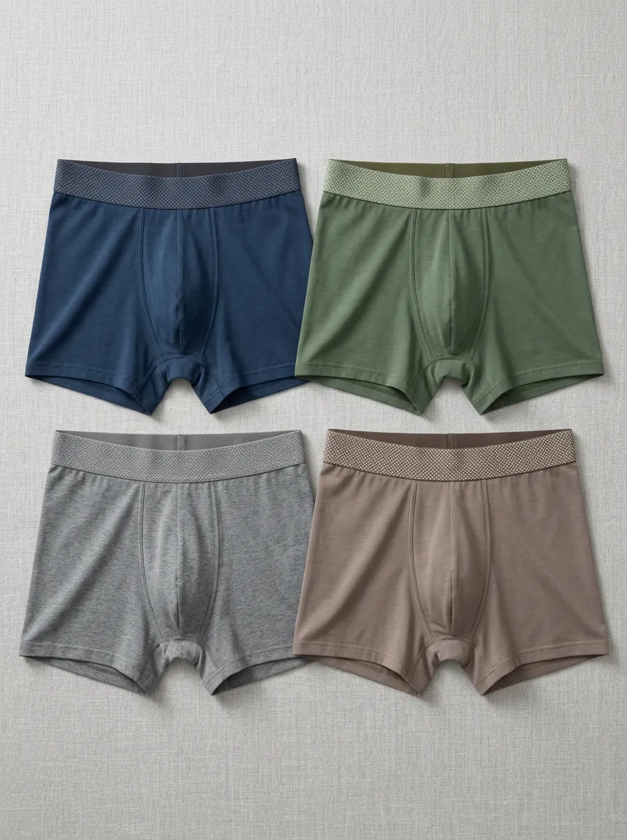 Men's Solid Color Patterned Waistband 4-Pack Printed Boxer Briefs