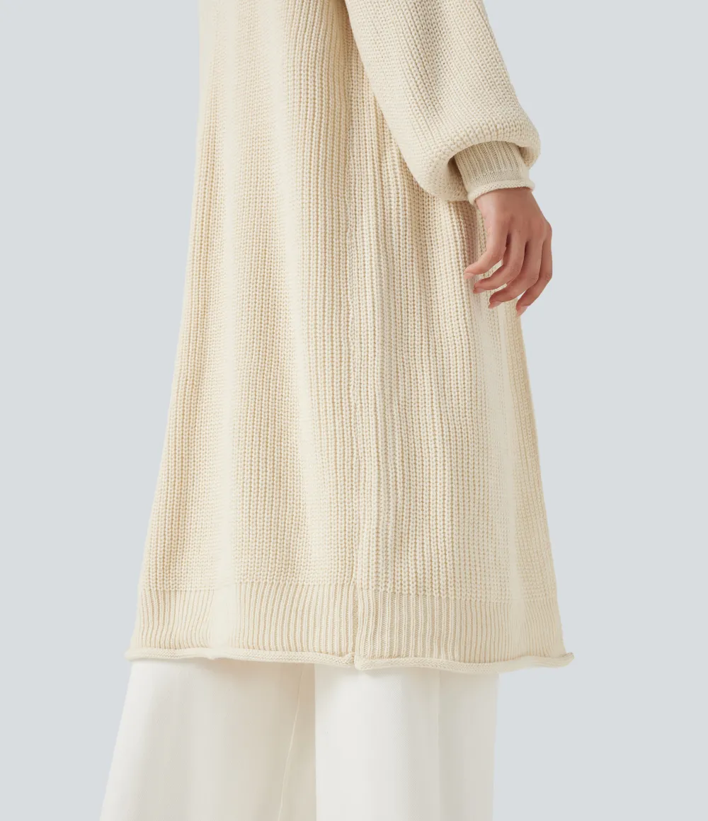 Long Sleeve Open Front Longline Sweater Knit Work Cardigan