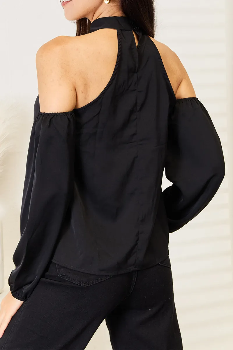 Grecian Cold Shoulder Long Sleeve Blouse