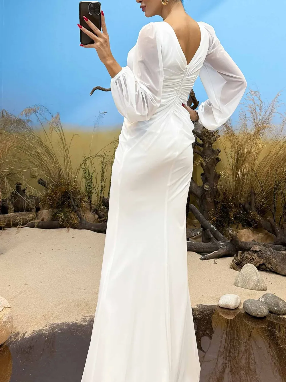 V Neck Ruched Floral Maxi Dress