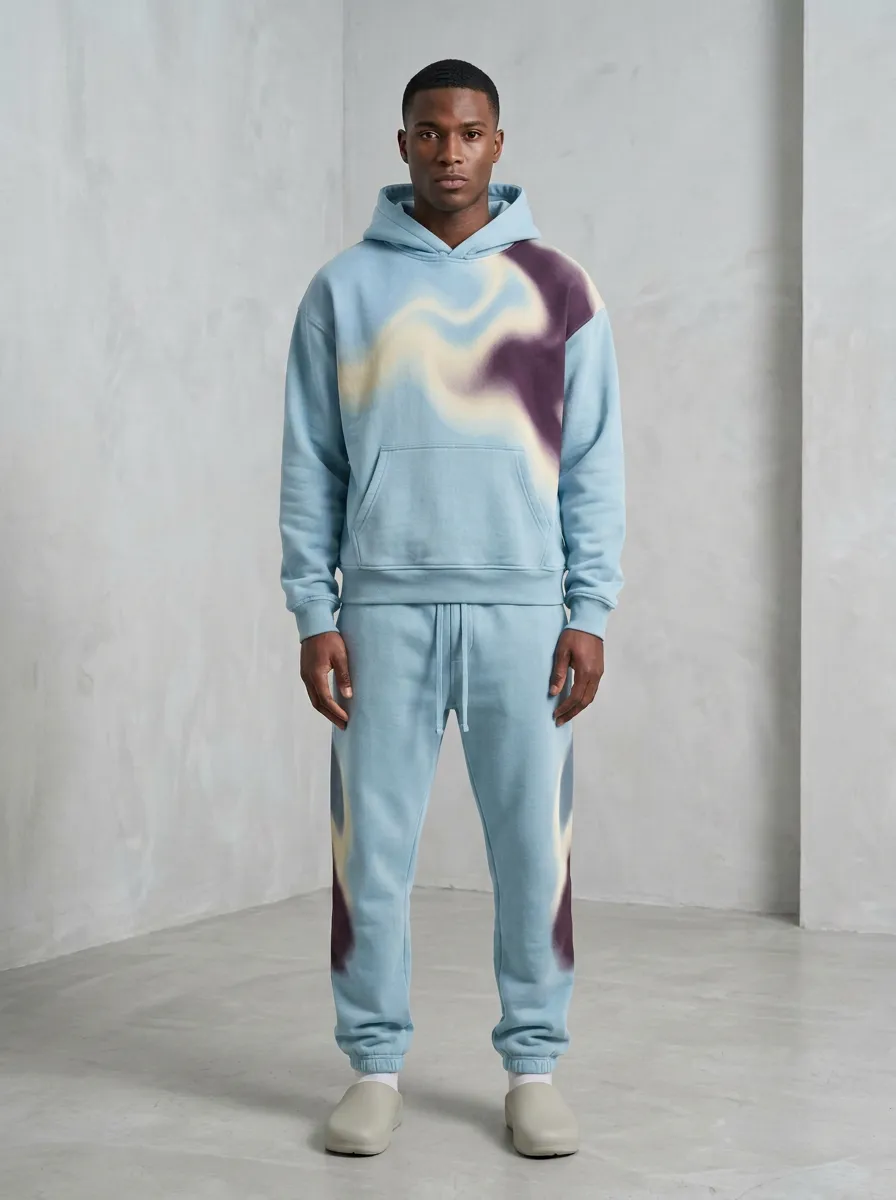 Men's Abstract Swirl Pattern Printed Hoodie Sweatpants Set