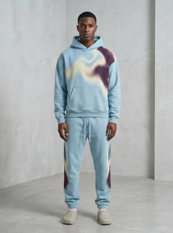 Men's Abstract Swirl Pattern Printed Hoodie Sweatpants Set