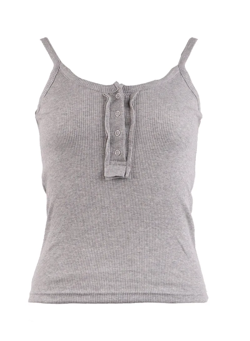 U-Neck Snap Button Tank Top
