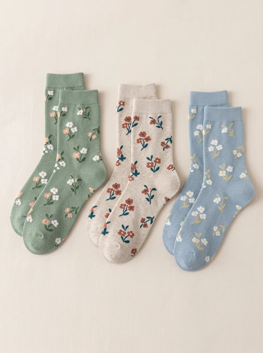 Women's Muted Floral Crew Sock Set