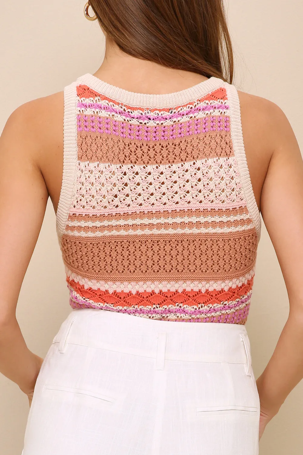 Daily Beige Multi Striped Sweater Knit Tank Top