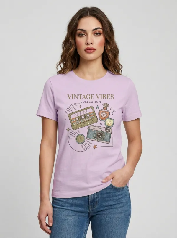 Women's Retro Nostalgia Cassette Camera Graphic T-Shirt
