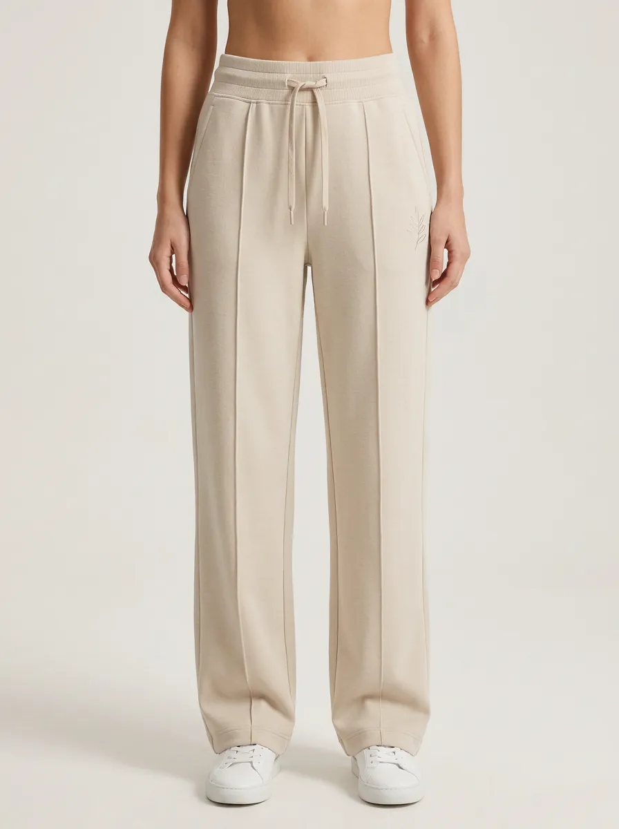Women's Casual Minimalist Beige Leaf Embroidered Sweatpants