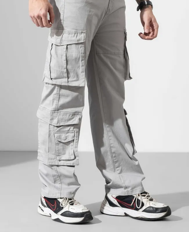 Light Grey Loose Fit Multi-Pocket Cargo Pants