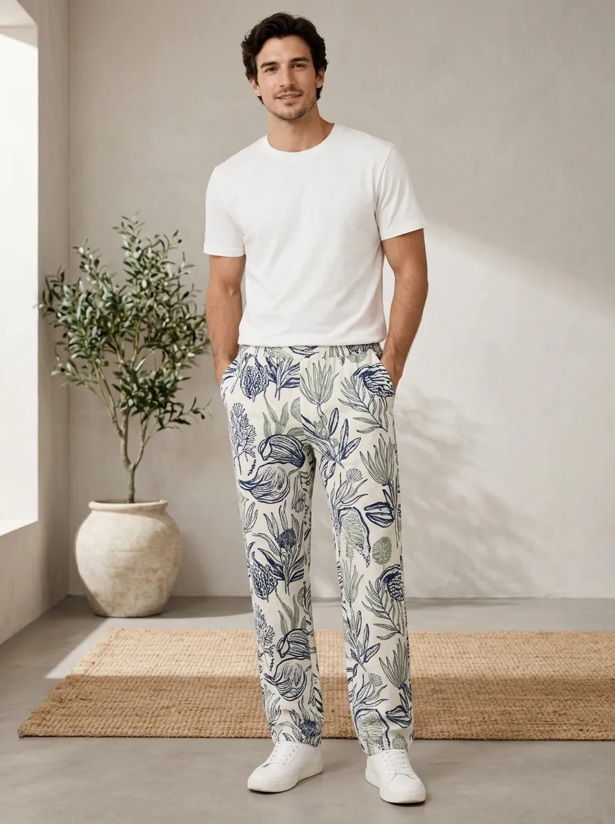Street Ready Graphic Print Floral Print Check Print Men's Graphic Print Pants