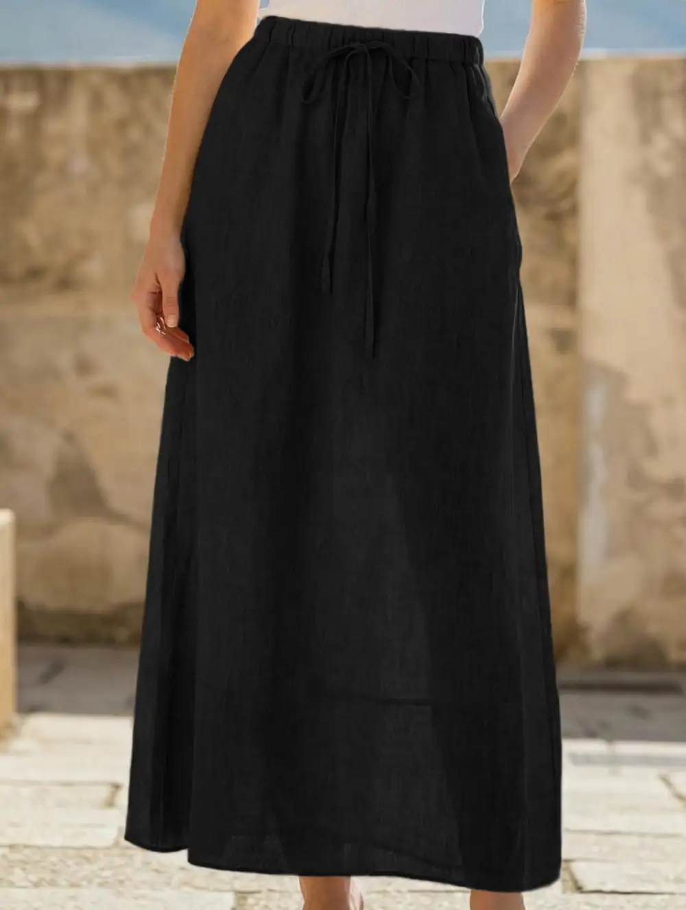 Linen A-Line Midi Skirt
