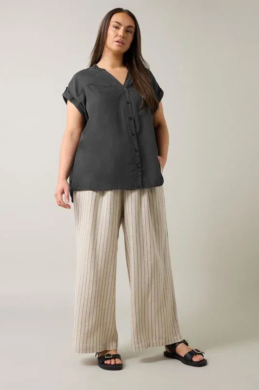 Black Lyocell Short Sleeve Denim Shirt