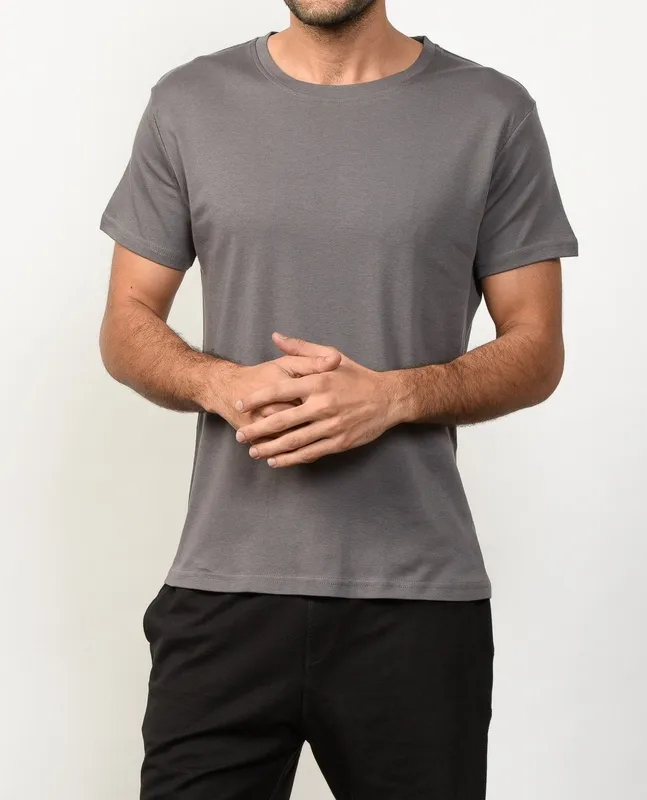 Gray Vintage-Wash Cotton Crew Neck T-Shirt