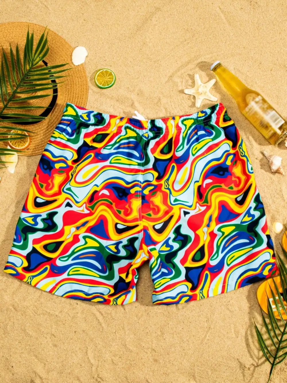 Men's Allover Print Drawstring Pocket Swim Trunks