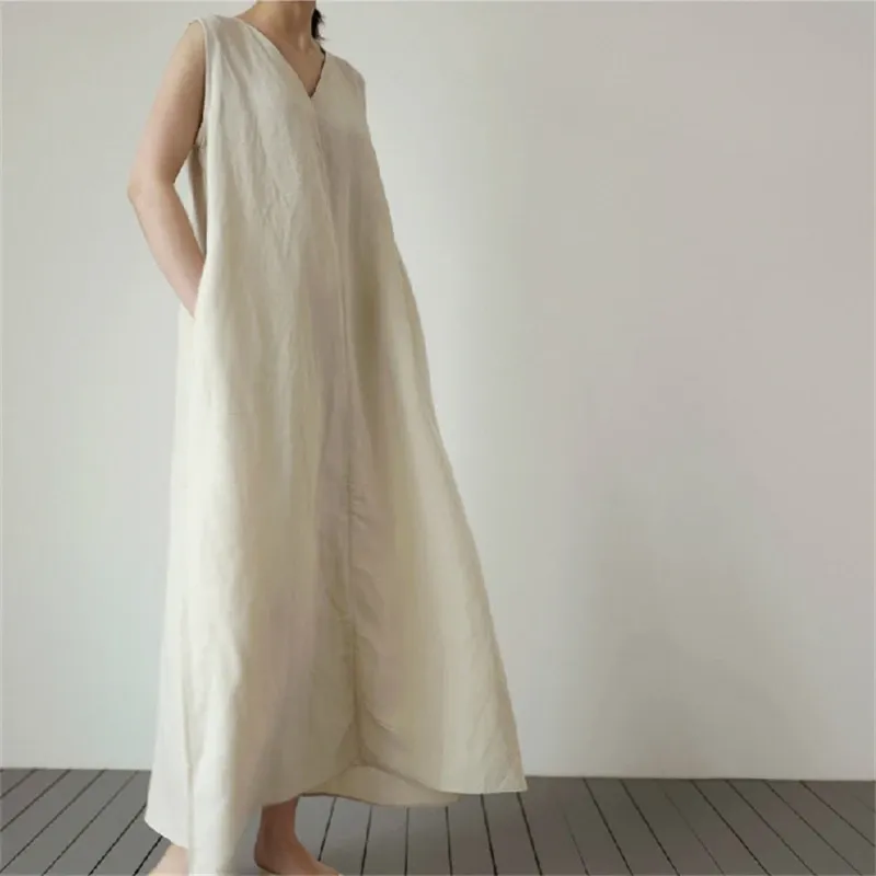 V-Neck Linen Blend Maxi Dress