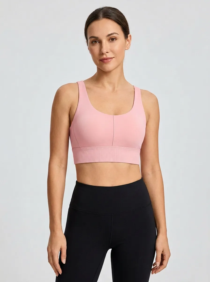 Women's Scoop-Neck Ribbed Wide-Strap Sports Bra