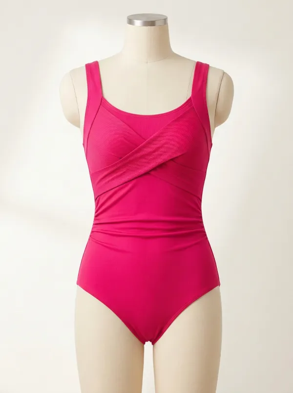 Ribbed Crisscross Tummy-Control One-Piece Swimsuit