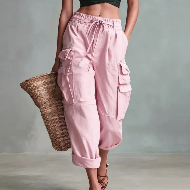 Women's Wide Leg Drawstring Pocket Cargo Pants