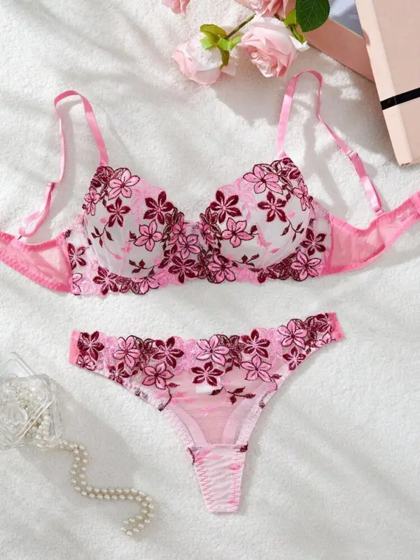 Refined Floral Embroidered Bra And Panty Set