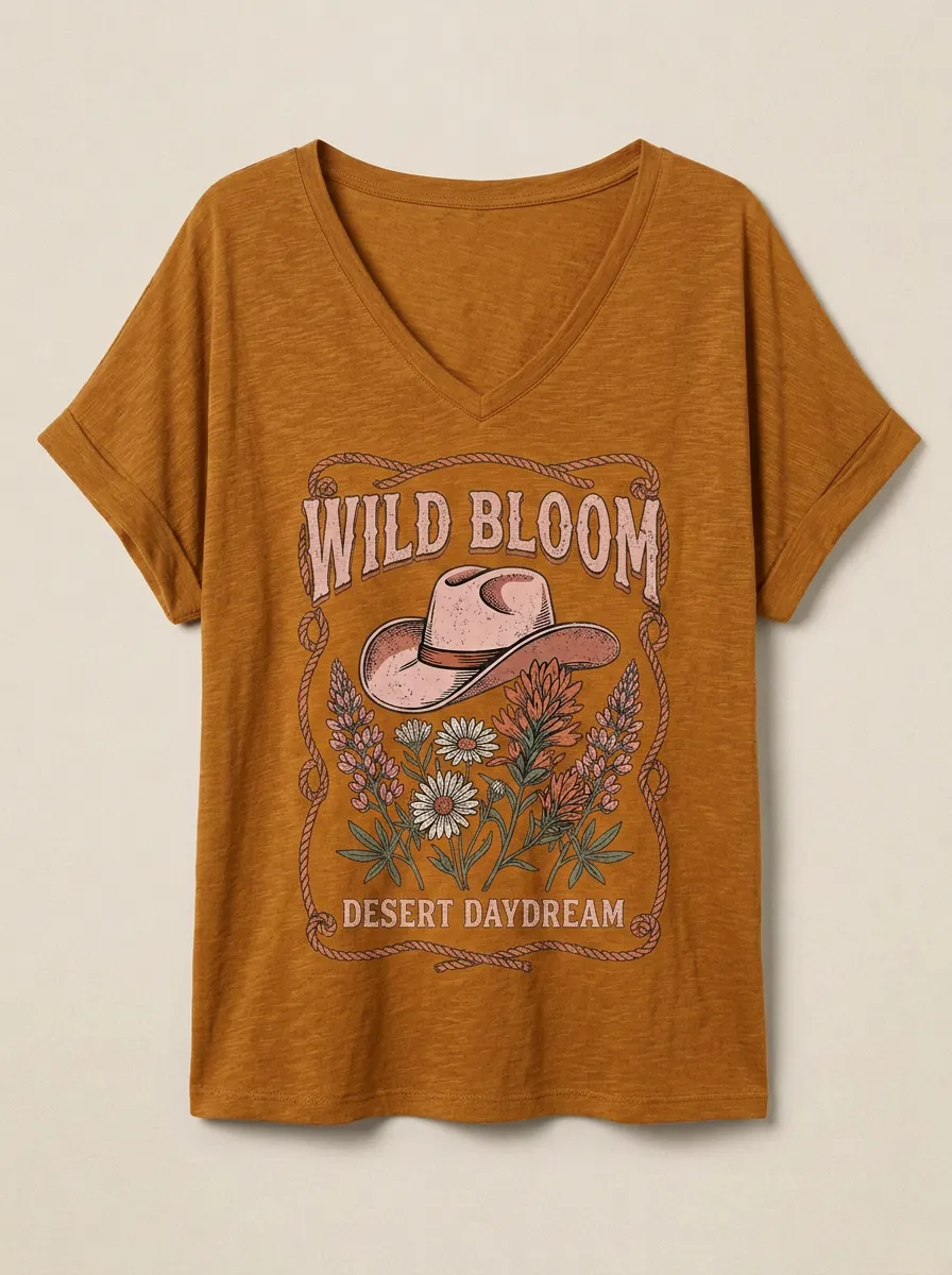 Floral Western Women's V-Neck T-Shirt