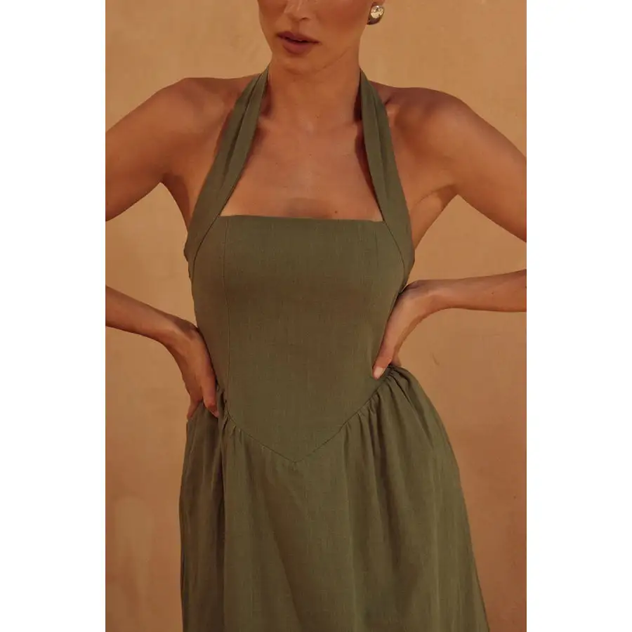 Relaxed Halter Neck Maxi Dress with Pockets