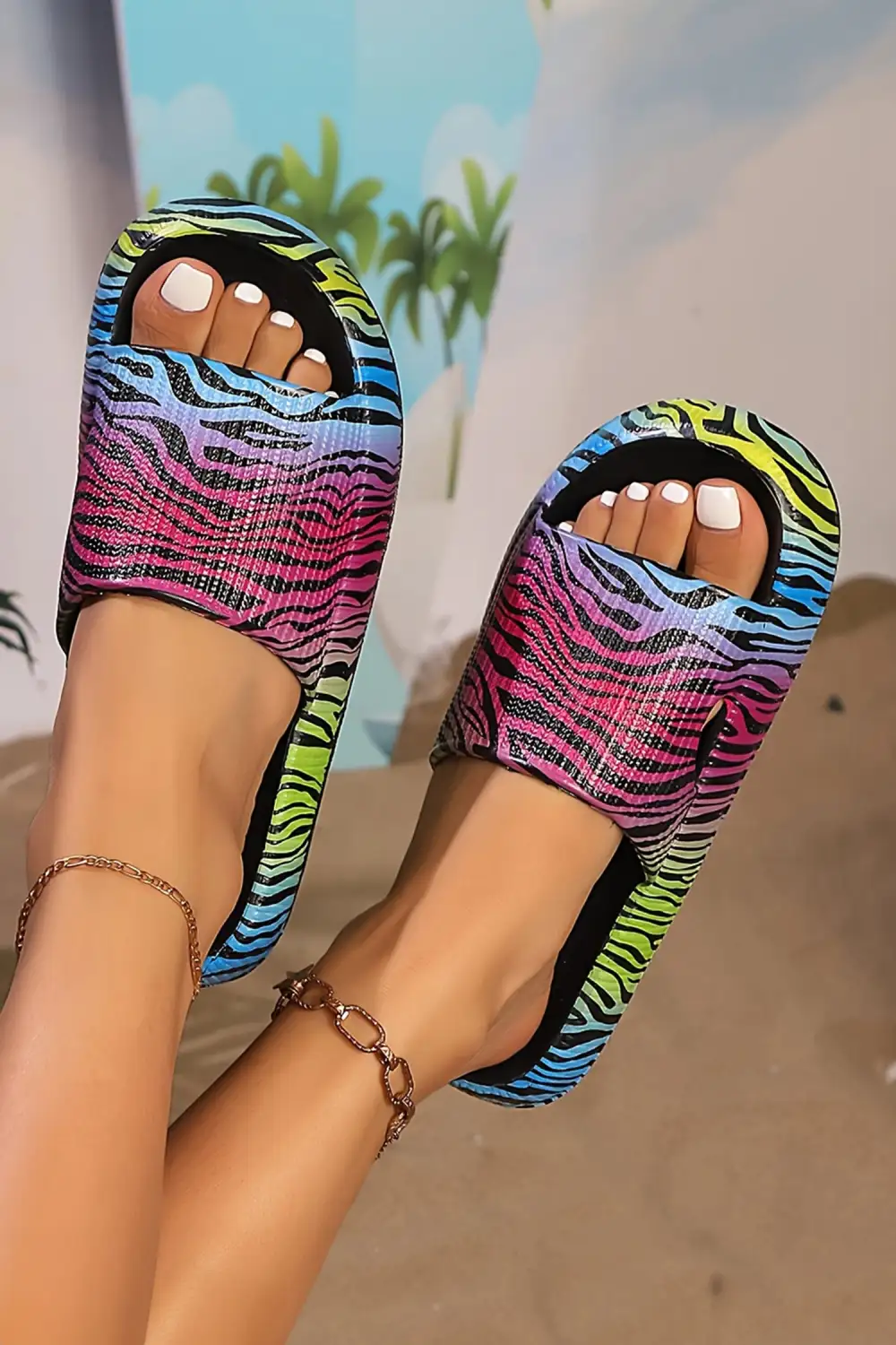 Animal Stripe Flat Sandals