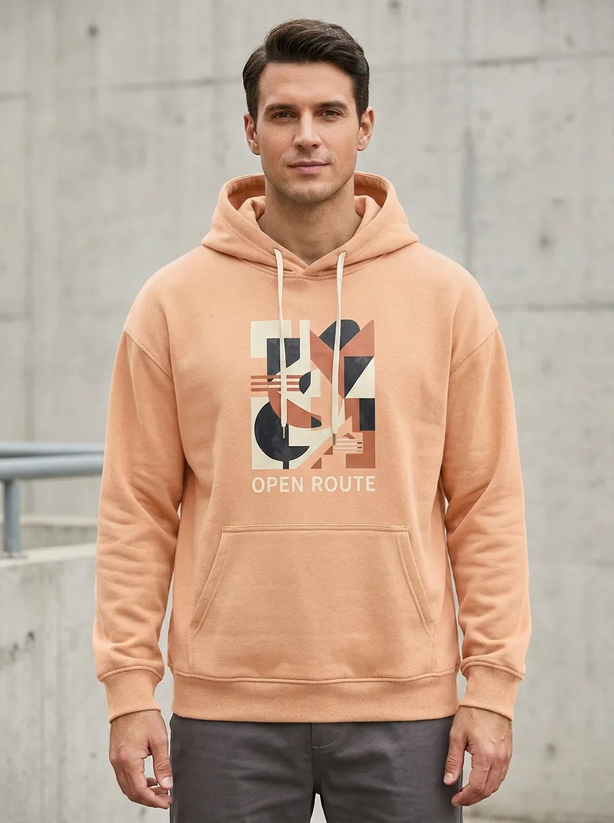 Men's Casual Open Route Geometric Abstract Print Hoodie