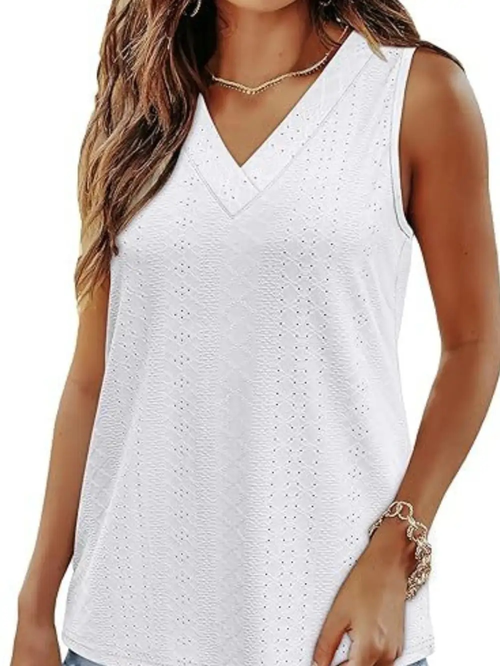 Eyelet V Neck Tank