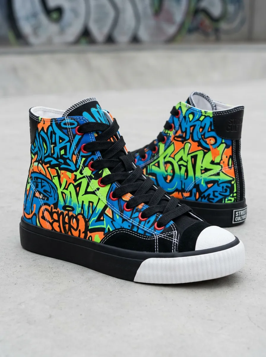 Weekend Streetwear Graffiti Art Colorful Printed Canvas Shoes