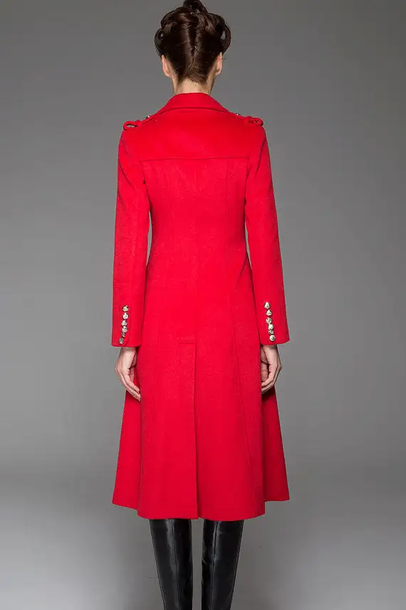 Wool Blend Tailored Double Breasted Pocketed Button Front Coat