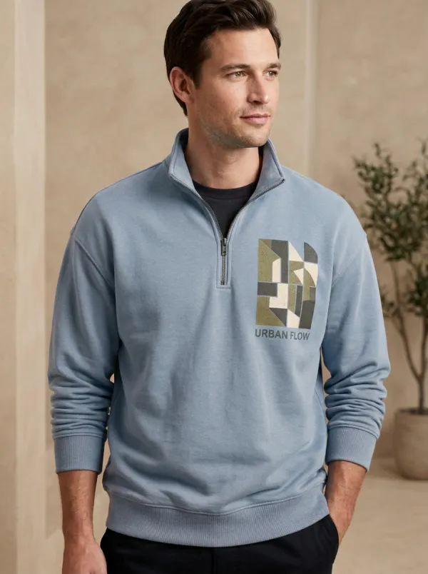 Casual Profile Half-Zip Geometric Men's Half-Zip Sweatshirt