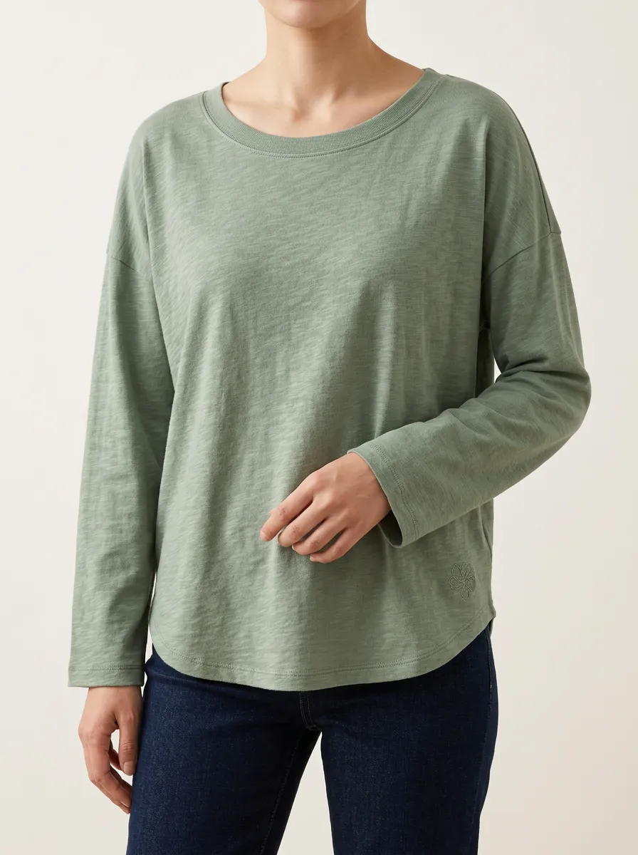 Crew Neck Floral Print Women's Long Sleeve Tee
