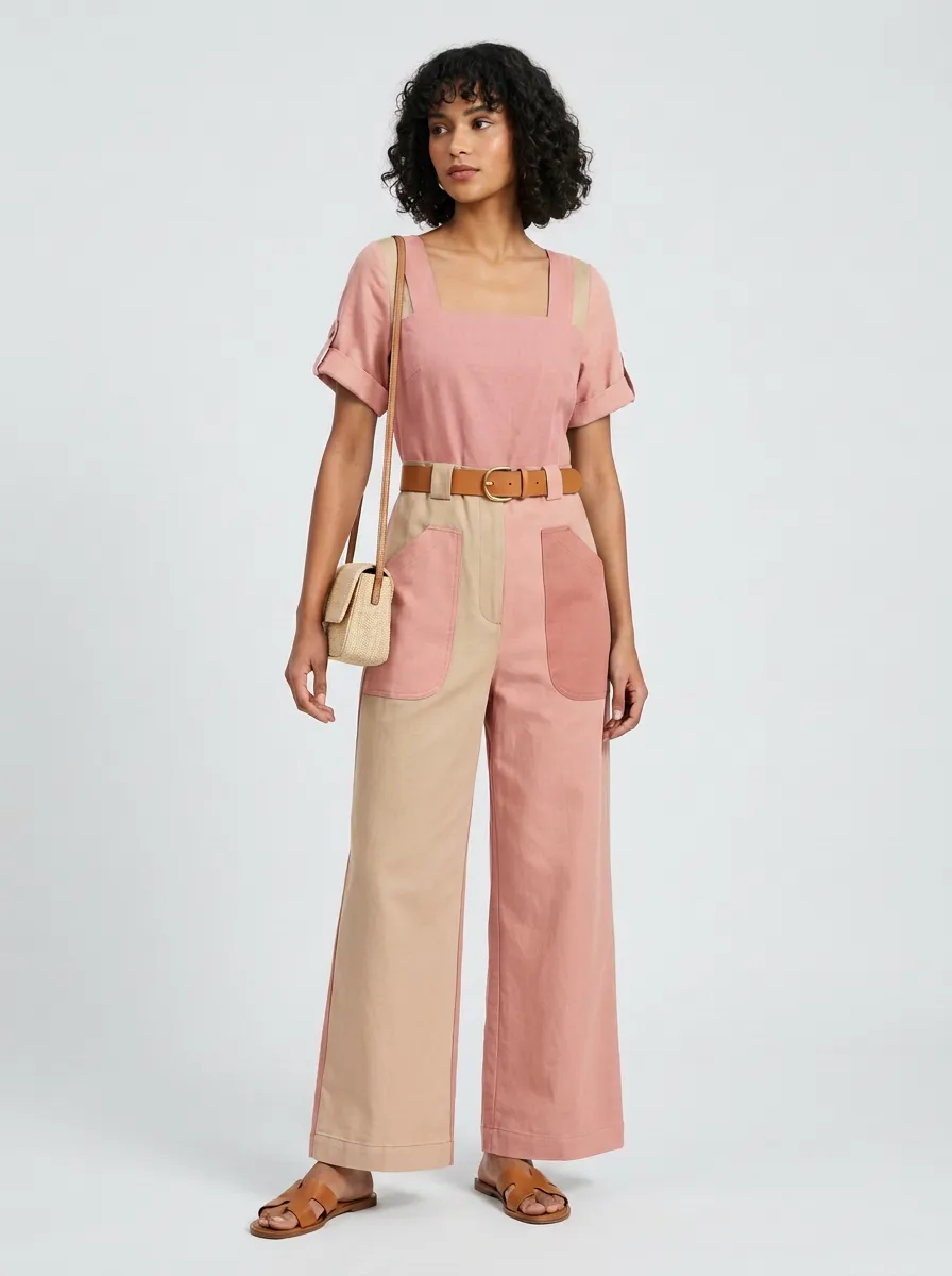 Women's Patchwork Colorblock Graphic Jumpsuit