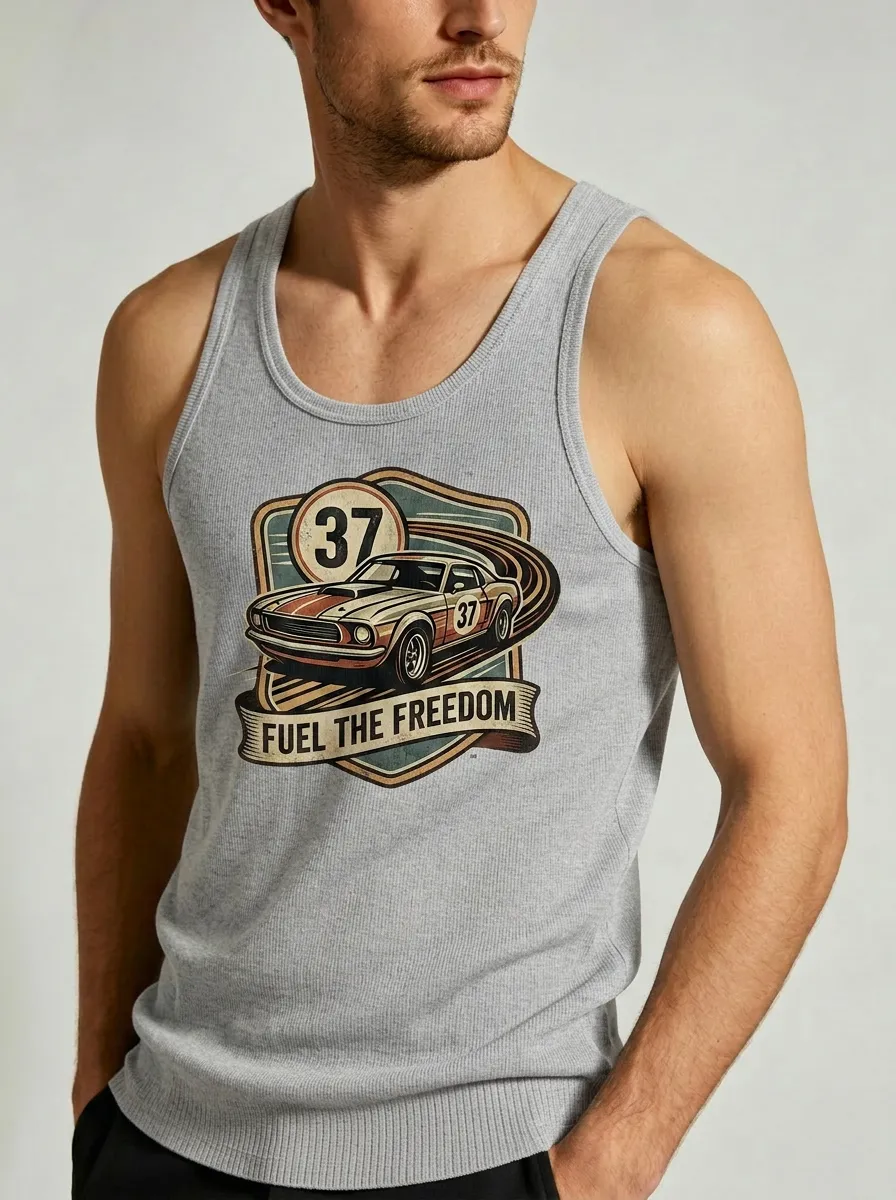 Men's Vintage Muscle Car Fuel The Freedom Printed Tank Top
