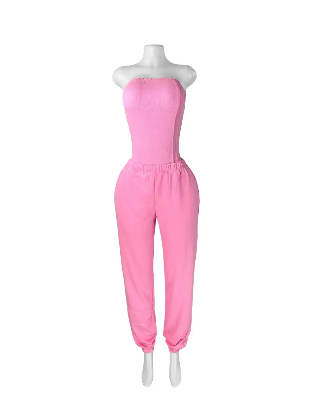Strapless Ribbed Corset Top and Jogger Pants Set