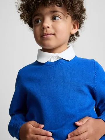 3-7yrs | 2pk Unisex Cotton Rich V-Neck School Jumpers