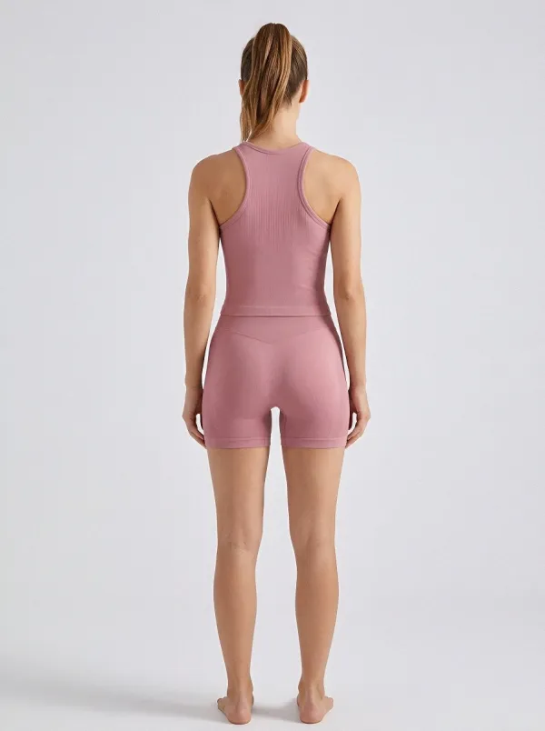 Easy-Wear Ribbed Texture Seamless Design Finish Women's Tank Top And Sports Shorts Set