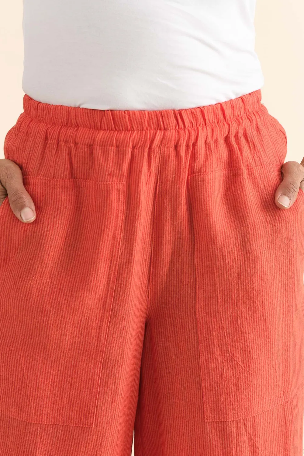 Wide Leg Pants With High Rise And Elastic Waist