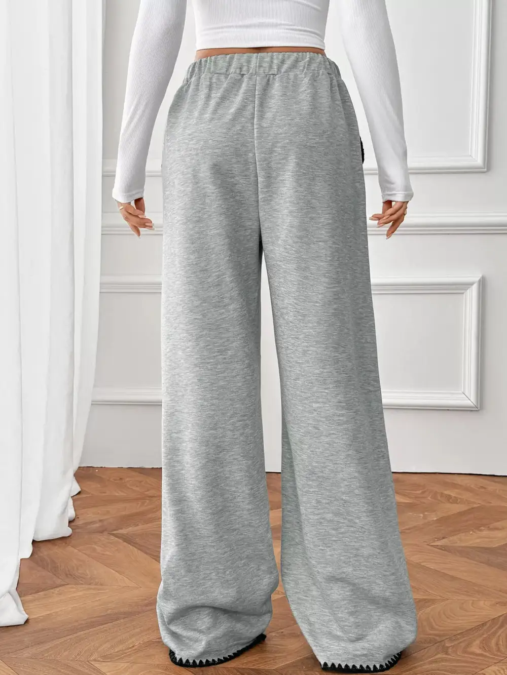 Textured Wide Leg Drawstring Pants