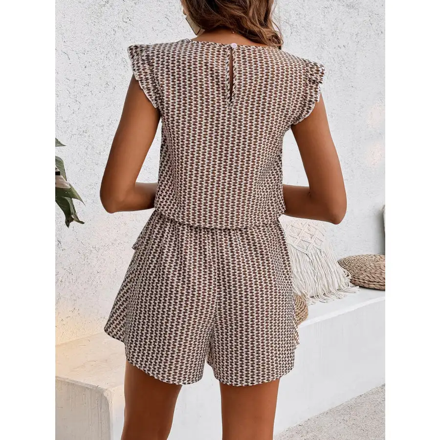 Printed Round Neck Top and Layered Shorts Set