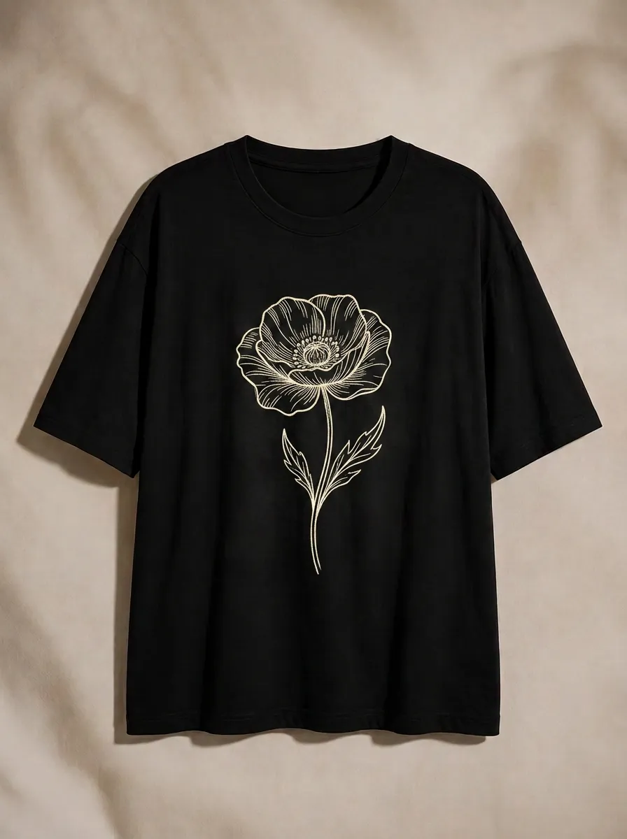 Unisex Botanical Flower Minimalist Line Art Printed T-shirt